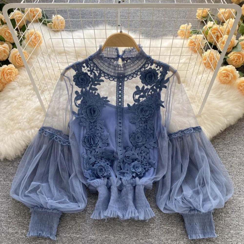 Puff Sleeve Blouse - 2 шт./компл., кружевная пышная блузка с