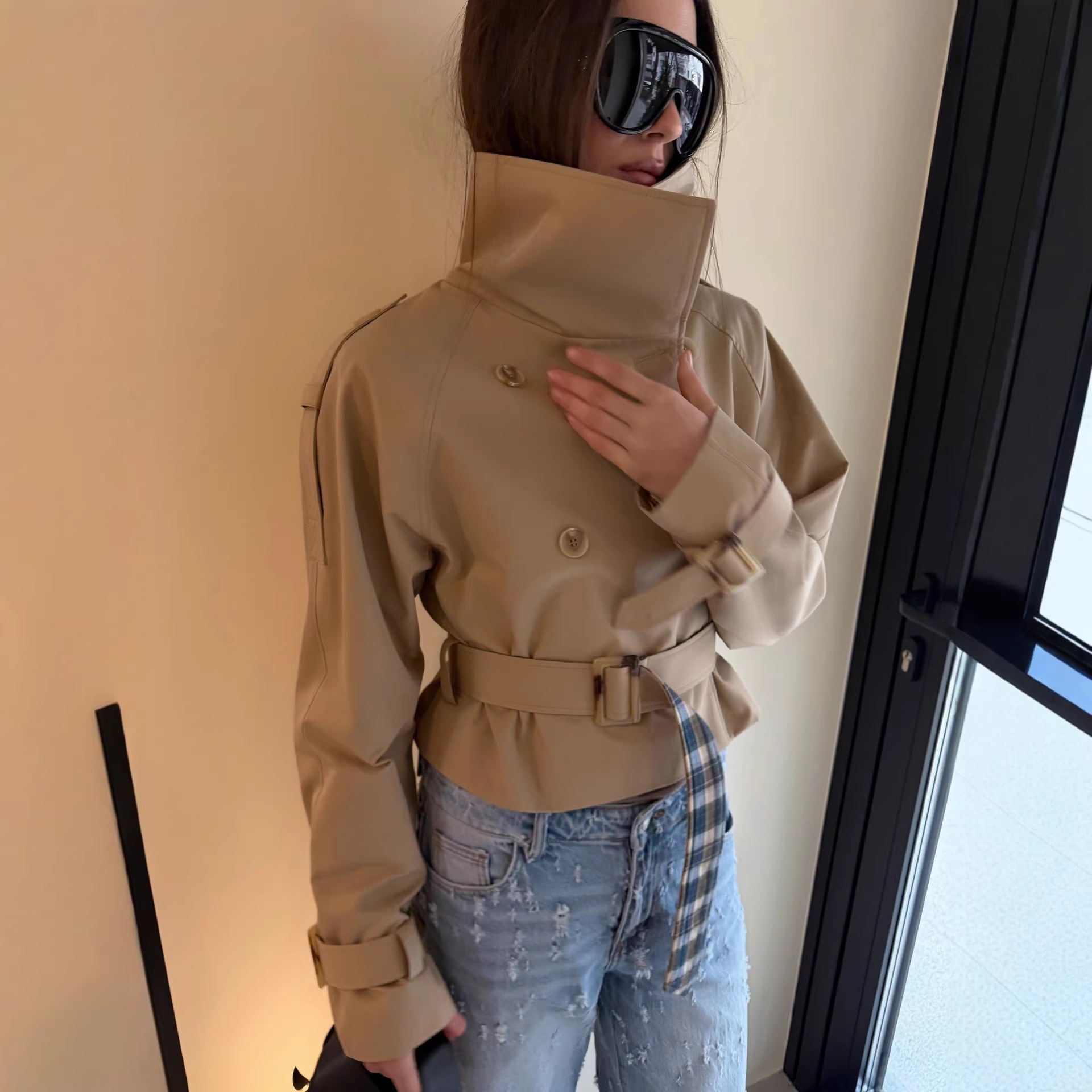 Women'S Fashion Utility Jacket - Весенний женский короткий тренч с воротником-стойкой,
