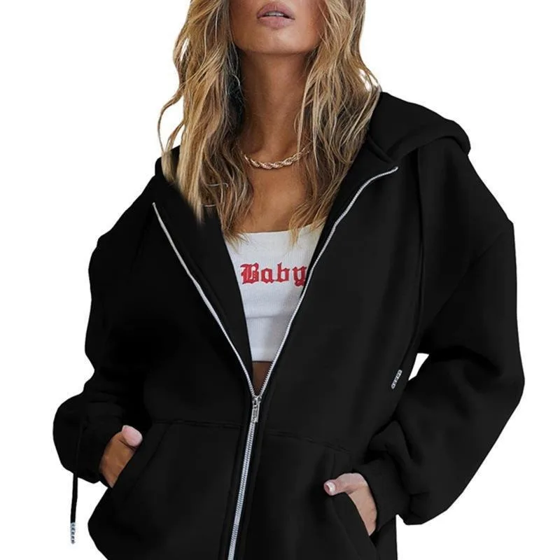 Women'S Fashion Zip Up Hoodies - Женские модные однотонные толстовки, элегантные шикарные