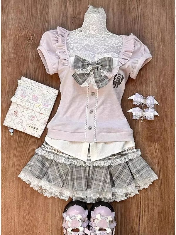 Women Fashion Style - Женский розовый топ с кружевными вставками,