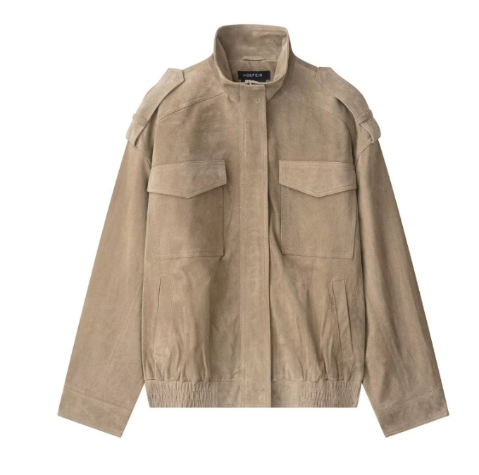 Women'S Fashion Utility Jacket - Куртка из искусственной кожи цвета «кэмел»,