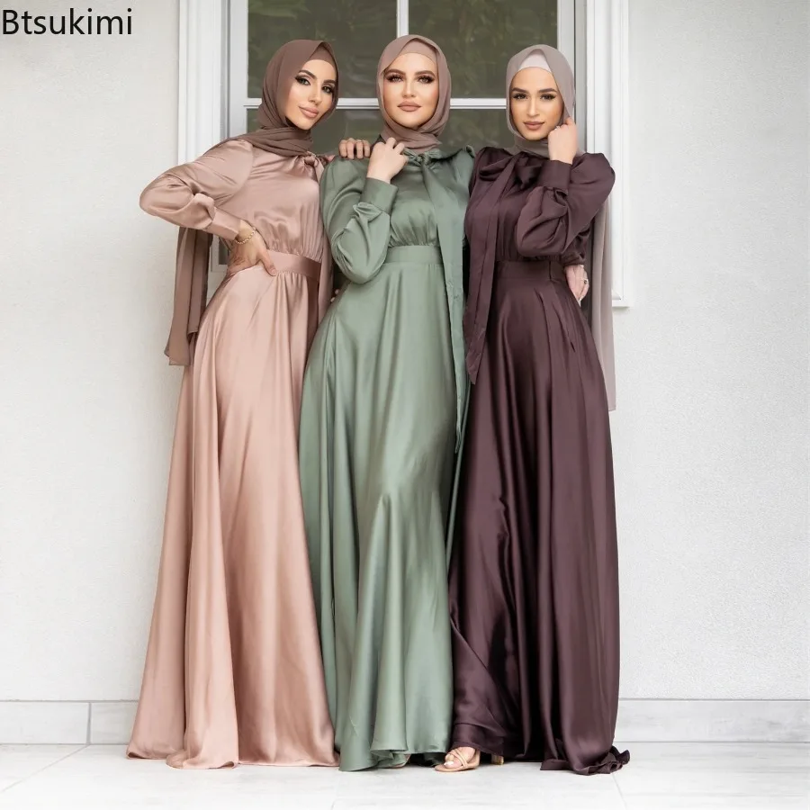 Turkey Women Fashion - Элегантное атласное платье для женщин, мусульманская