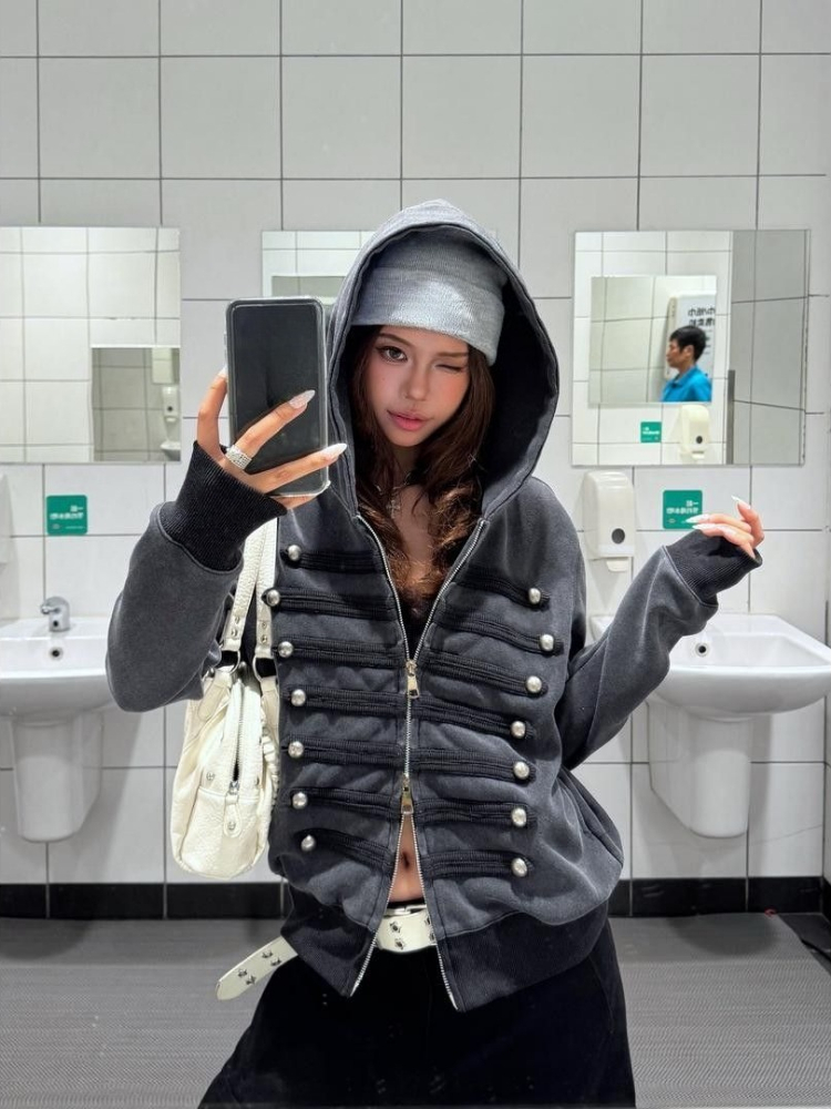 Корейская модная уличная одежд – обзор и цена Women'S Fashion Zip Up Hoodies