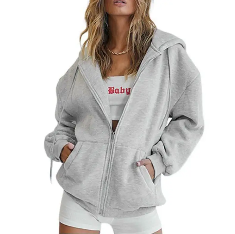 Женские модные однотонные толс – обзор и цена Women'S Fashion Zip Up Hoodies
