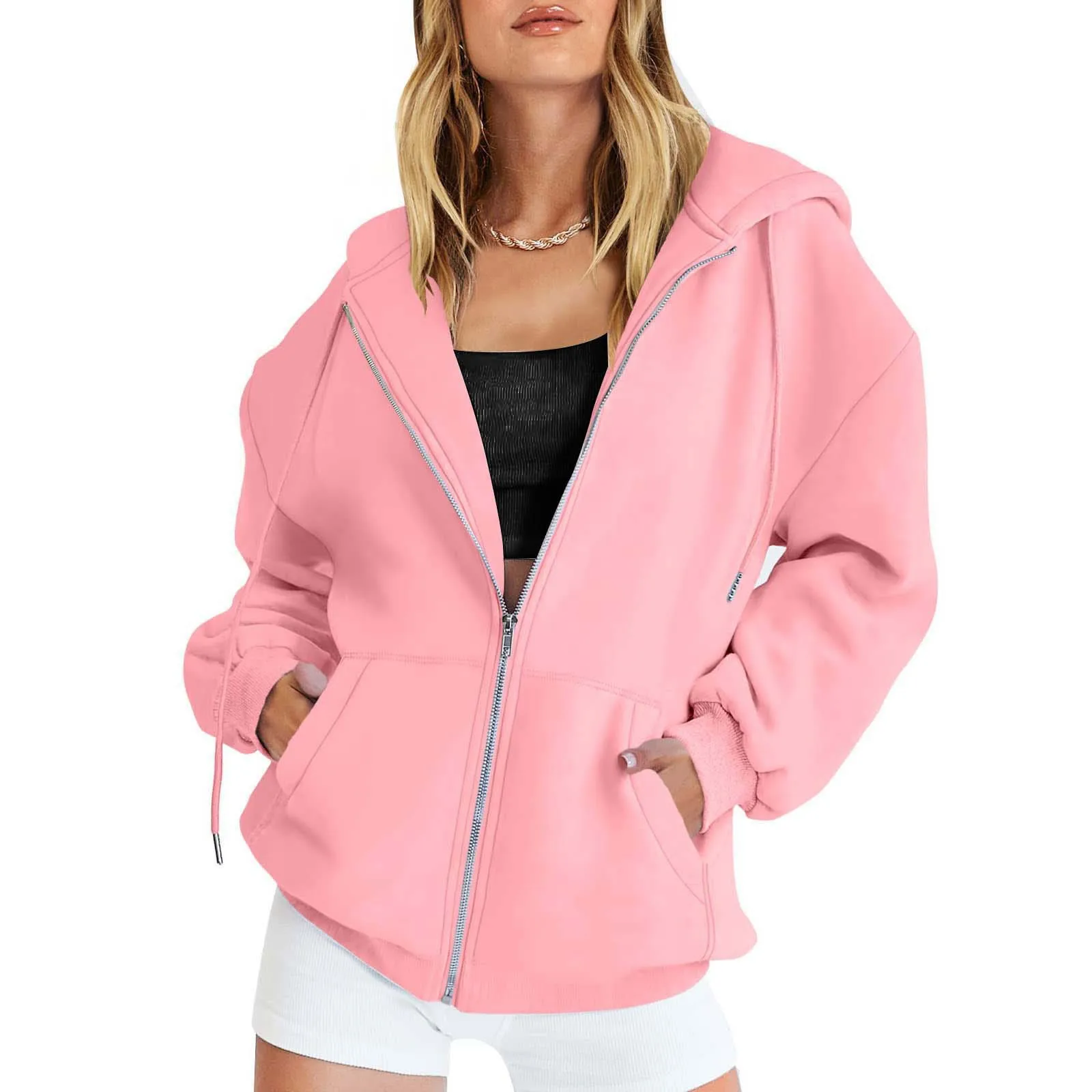 Женские модные однотонные толс – обзор и цена Women'S Fashion Zip Up Hoodies
