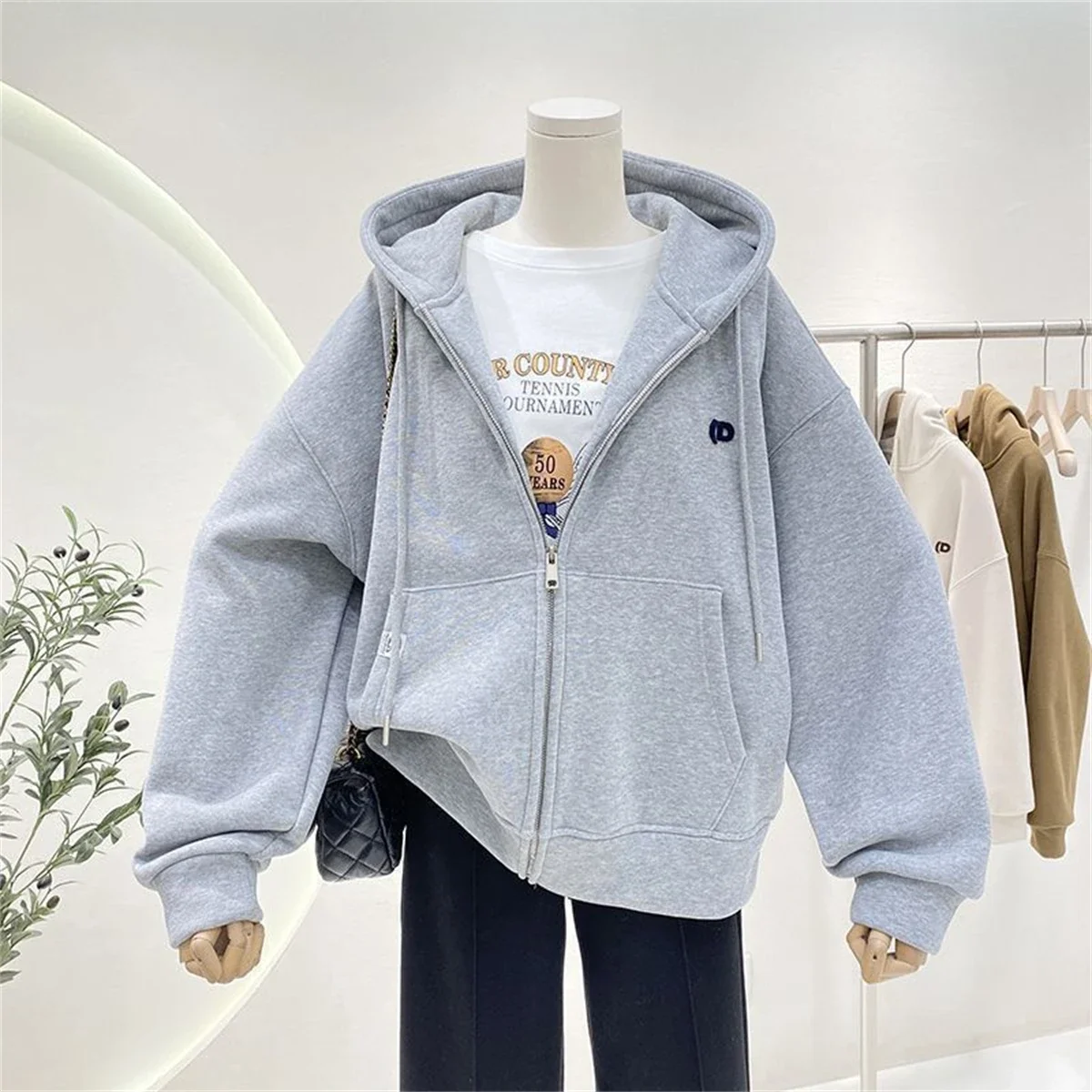 Модная осенняя однотонная толс – обзор и цена Women'S Fashion Zip Up Hoodies