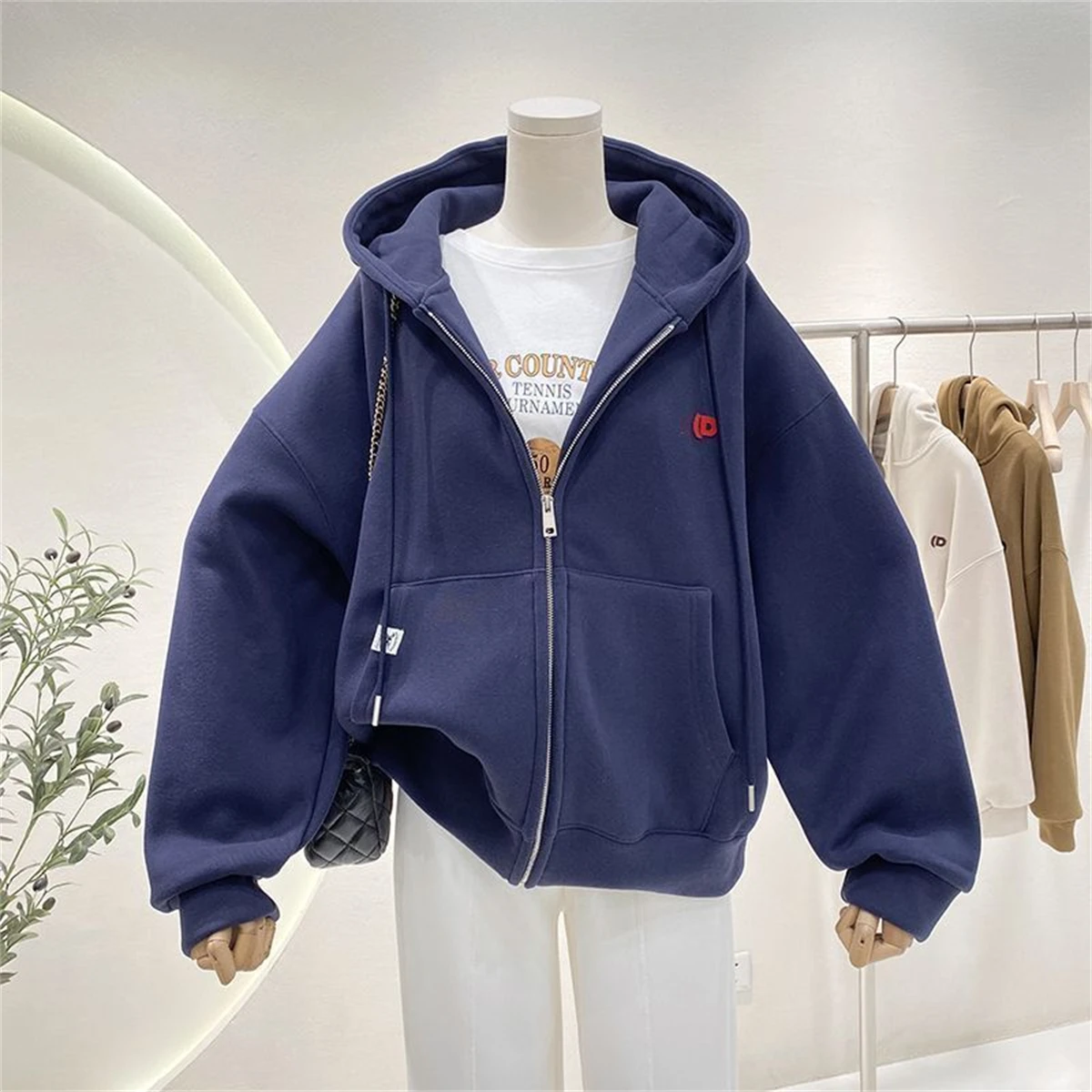 Модная осенняя однотонная толс – обзор и цена Women'S Fashion Zip Up Hoodies